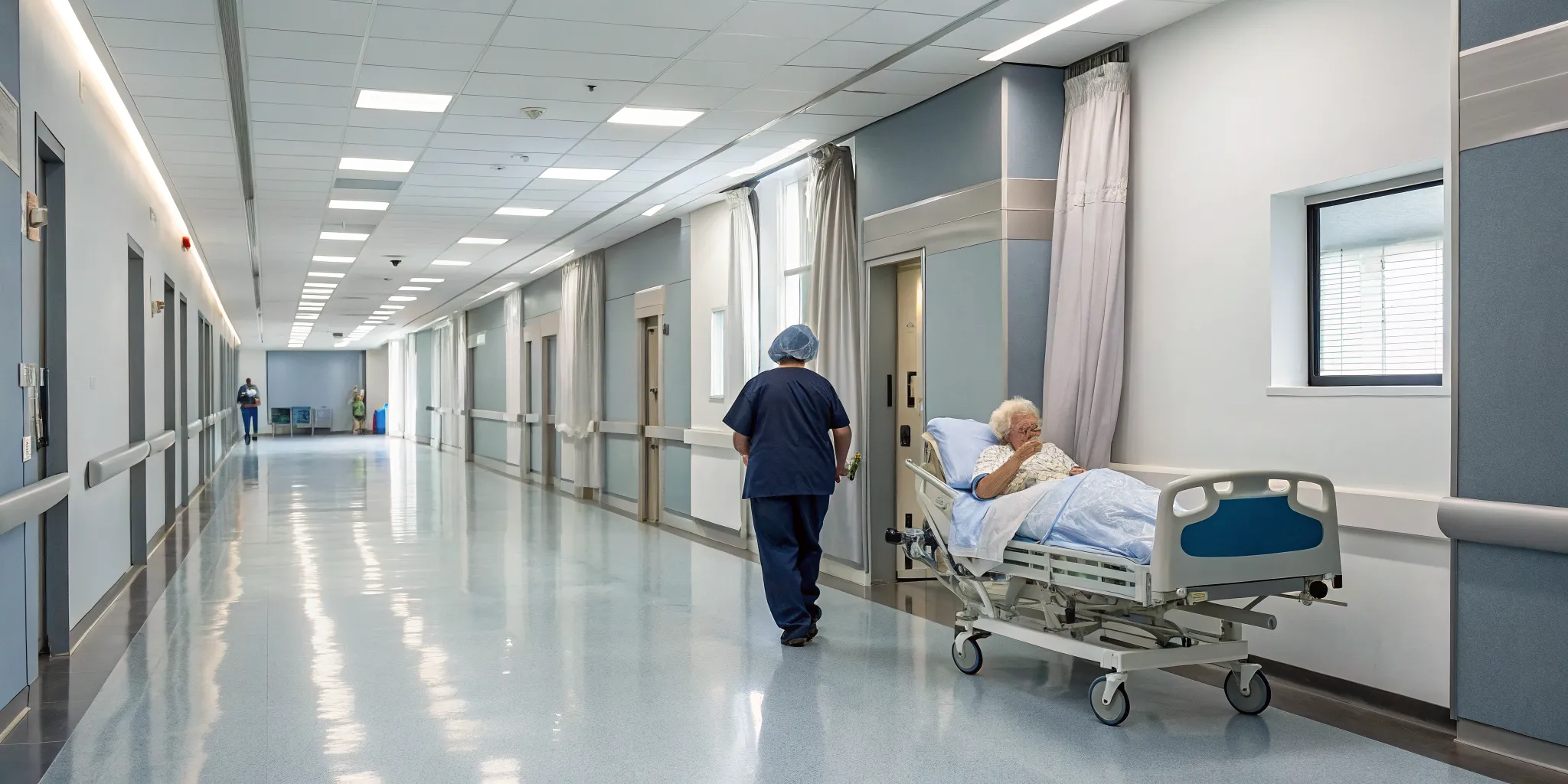 Nurse caring for a patient in a long-term care facility, a key difference from assisted living.