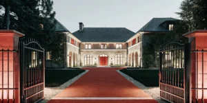 The grand entrance of a luxury private estate