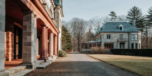 A majestic view of The Charles Chateau, a French Chateau-inspired private corporate offsite venue near Boston set on 11 acres of manicured grounds.