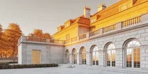 French Chateau-style private estate exterior in Dedham Massachusetts