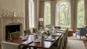 Private French Chateau-inspired estate prepared for a corporate retreat near Boston