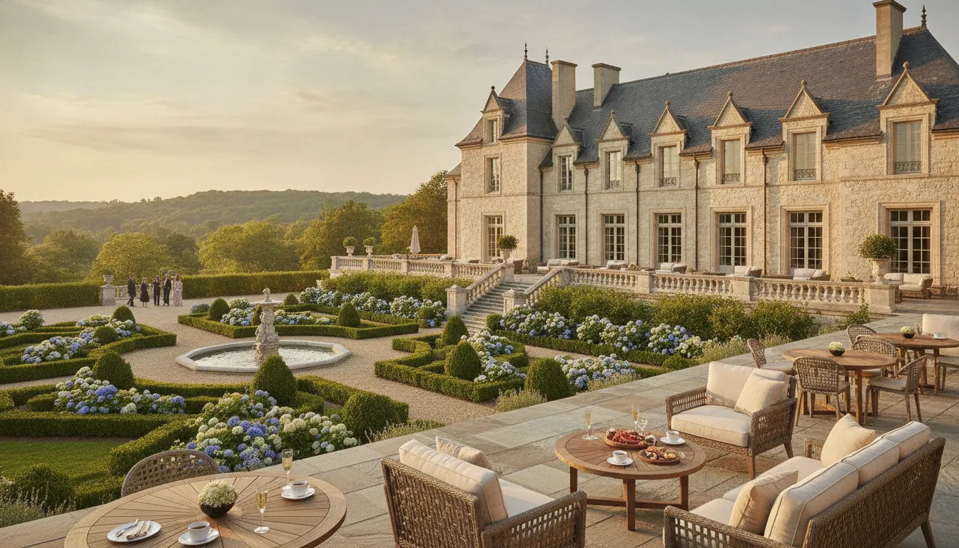 French Chateau-inspired private estate near Boston at golden hour